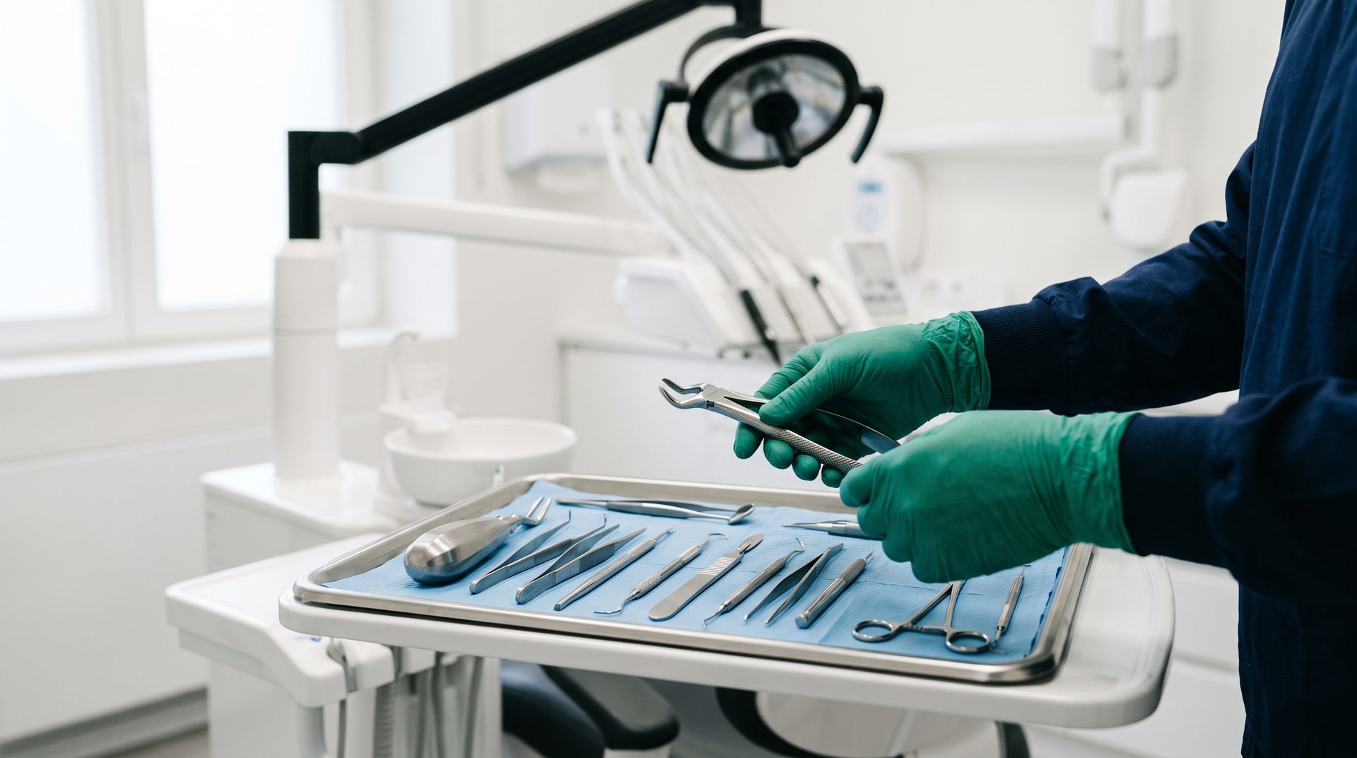 Instrumentar de chirurgie orală pregătit în cabinetul Bel-Dent Baia Mare